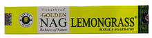 Load image into Gallery viewer, Box of Golden Nag Lemongrass incense sticks on a white background