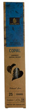 Load image into Gallery viewer, Copal incense packaging with blue label and brown box on white background