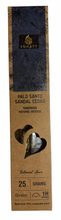 Load image into Gallery viewer, Palo Santo Sandal Cedar incense packaging on a white background