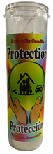 Load image into Gallery viewer, Candle with 'Protection' text and graphics on a white background