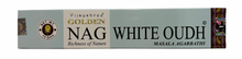 Load image into Gallery viewer, Golden Nag White Oudh Masala Agarbatti packaging on a white background

