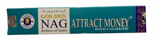 Load image into Gallery viewer, Nag Champa incense stick box with &#39;Attract Money&#39; label on a white background
