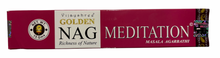 Load image into Gallery viewer, Red package of Golden Nag Meditation incense sticks on a white background
