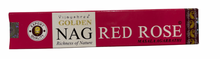 Load image into Gallery viewer, Red box of Nag Champa Golden Red Rose incense sticks on a white background
