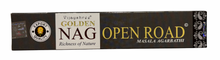 Load image into Gallery viewer, Nag Champa Golden Open Road incense stick packaging on a white background
