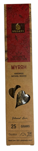 Box of myrrh incense sticks with brand logo on a white background
