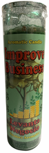 Load image into Gallery viewer, Aromatherapy candle labeled 'Improve Business' with a green label on a white background
