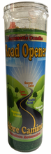 Load image into Gallery viewer, Candle in a transparent container labeled 'Road Opener' on a white background
