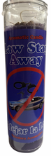 Load image into Gallery viewer, Aromatic candle in a clear container with blue label and car design on a white background
